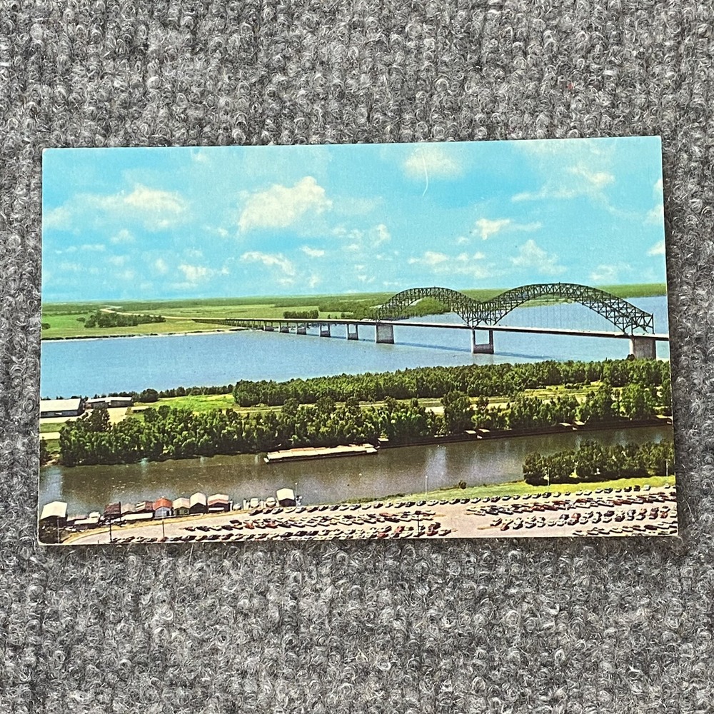 Vintage‎ Hernando De Soto bridge Memphis TN Postcard Unposted Mississippi River